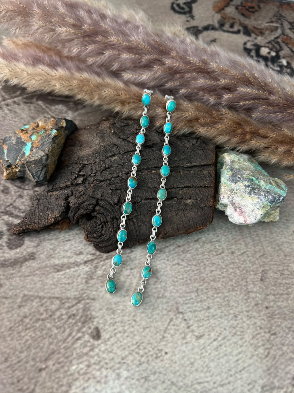 Handmade Sterling Silver Kingman Turquoise Post Dangle Earrings Signed Nizhoni