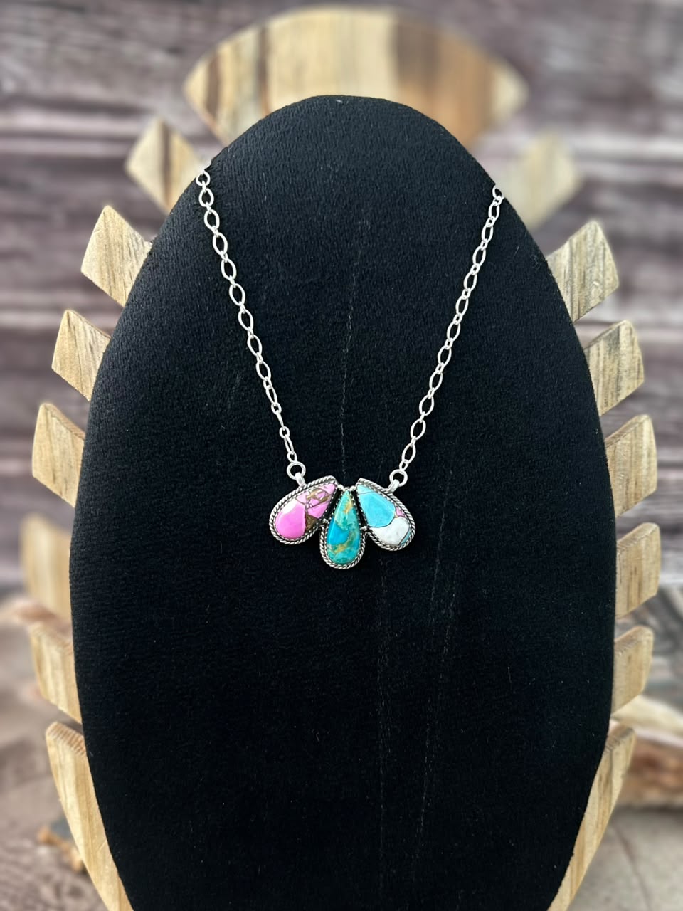 Handmade Sterling Silver Cotton Candy with Kingman Turquoise Necklace Signed Nizhoni