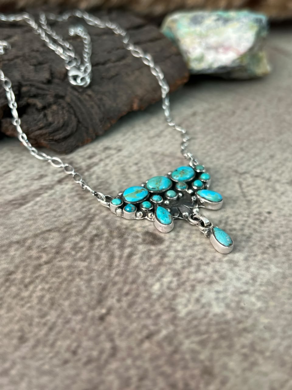 Handmade Sterling Silver Kingman Turquoise Necklace Signed Nizhoni