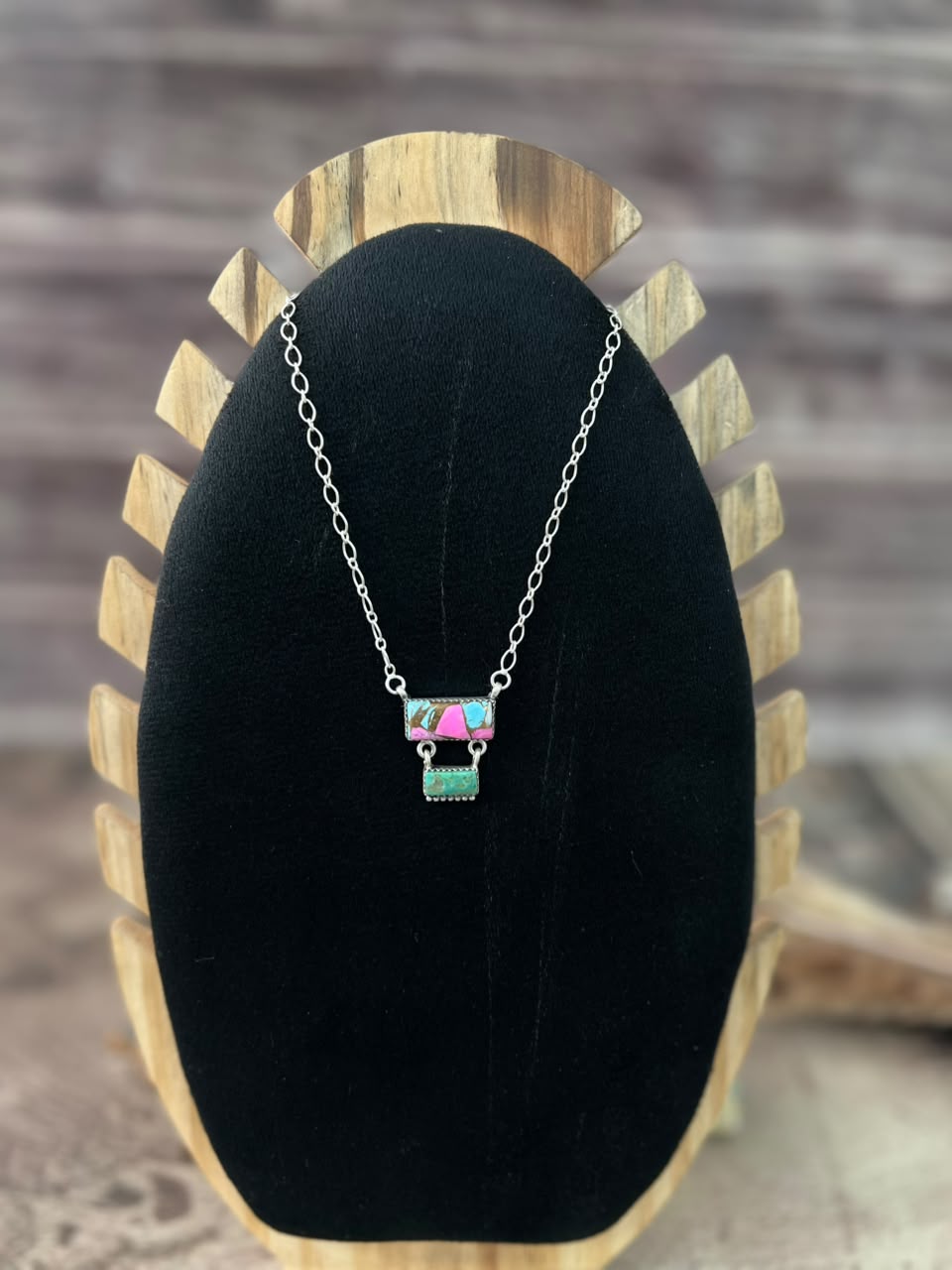 Handmade Sterling Silver Cotton Candy with Kingman Turquoise Necklace Signed Nizhoni