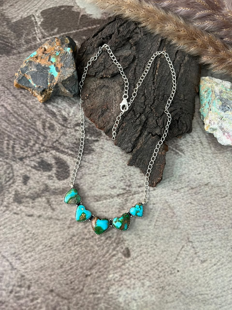 Handmade Sterling Silver Sonoran Mountain Turquoise Heart Necklace Signed Nizhoni