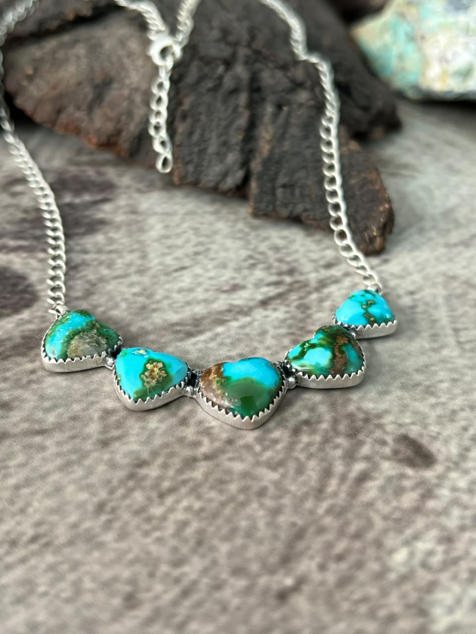 Handmade Sterling Silver Sonoran Mountain Turquoise Heart Necklace Signed Nizhoni
