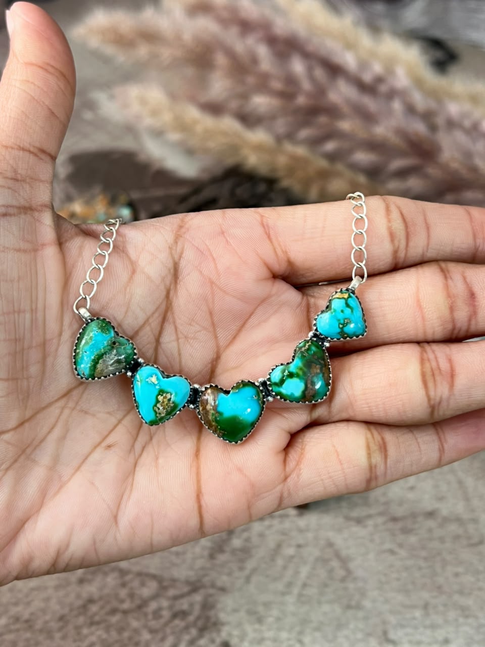 Handmade Sterling Silver Sonoran Mountain Turquoise Heart Necklace Signed Nizhoni
