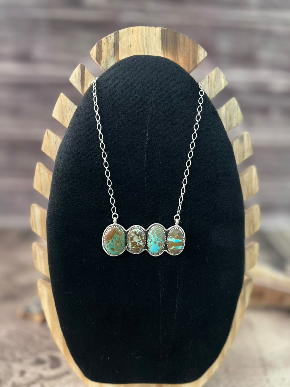 Handmade Sterling Silver Royston Ribbon Turquoise Necklace Signed Nizhoni