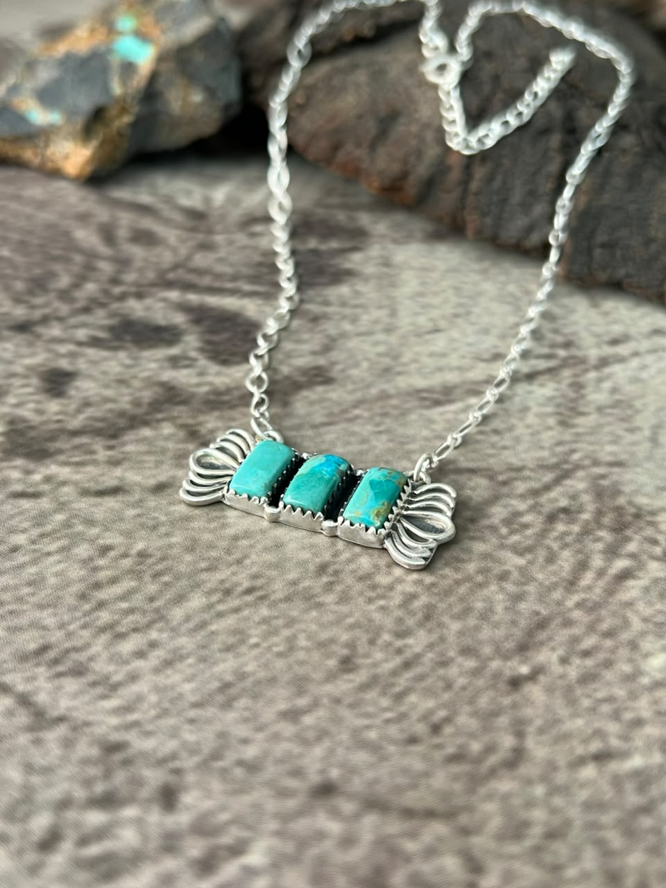 Handmade Sterling Silver Kingman Turquoise Necklace Signed Nizhoni