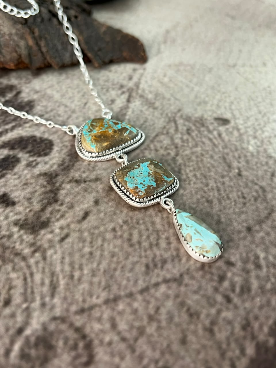 Handmade Sterling Silver Royston Ribbon Turquoise Necklace Signed Nizhoni