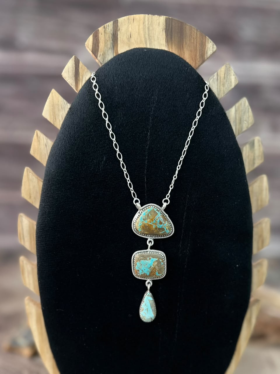 Handmade Sterling Silver Royston Ribbon Turquoise Necklace Signed Nizhoni