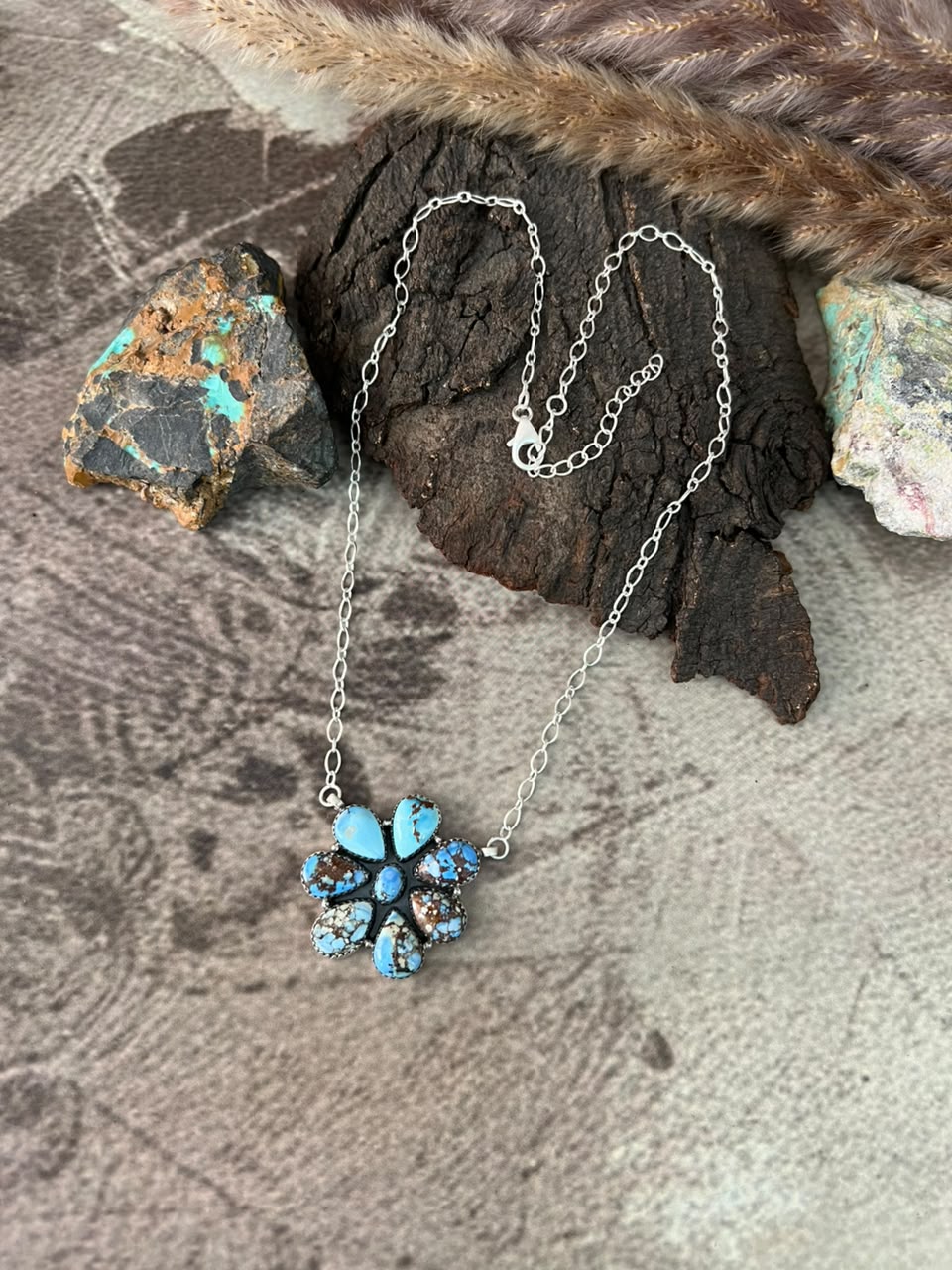Handmade Sterling Silver Golden Hills Turquoise Necklace Signed Nizhoni