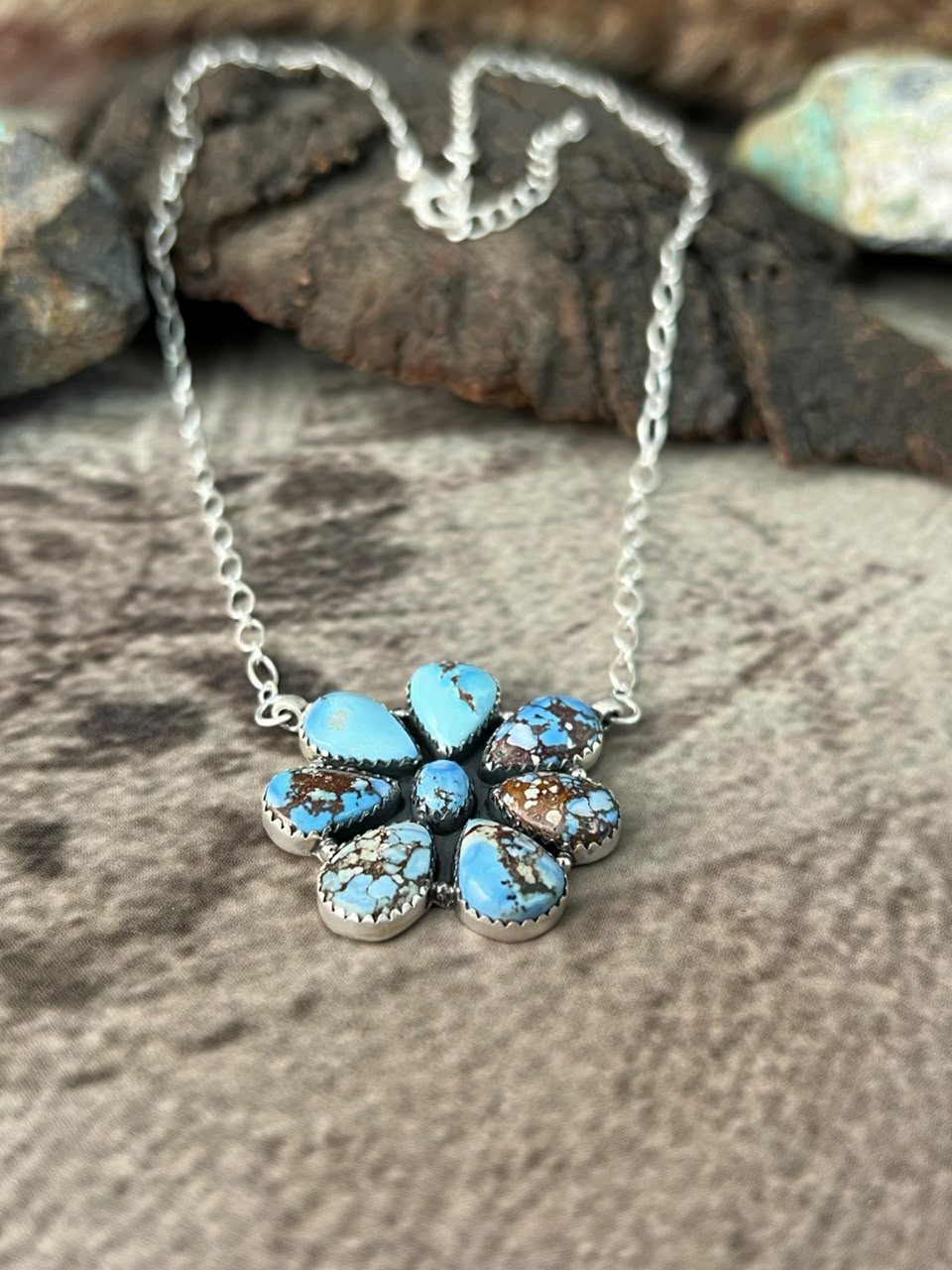 Handmade Sterling Silver Golden Hills Turquoise Necklace Signed Nizhoni
