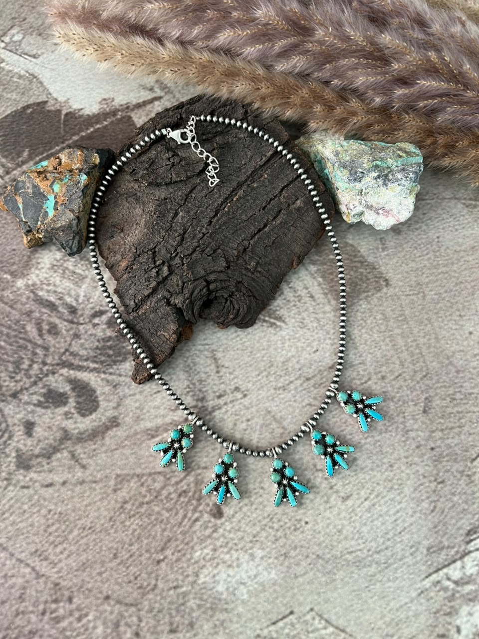 Handmade Sterling Silver Kingman Turquoise Beaded Necklace Signed Nizhoni