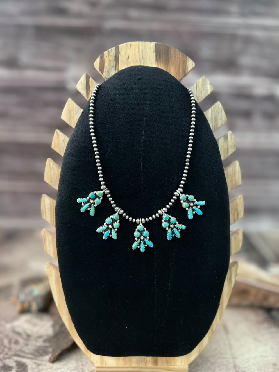 Handmade Sterling Silver Kingman Turquoise Beaded Necklace Signed Nizhoni