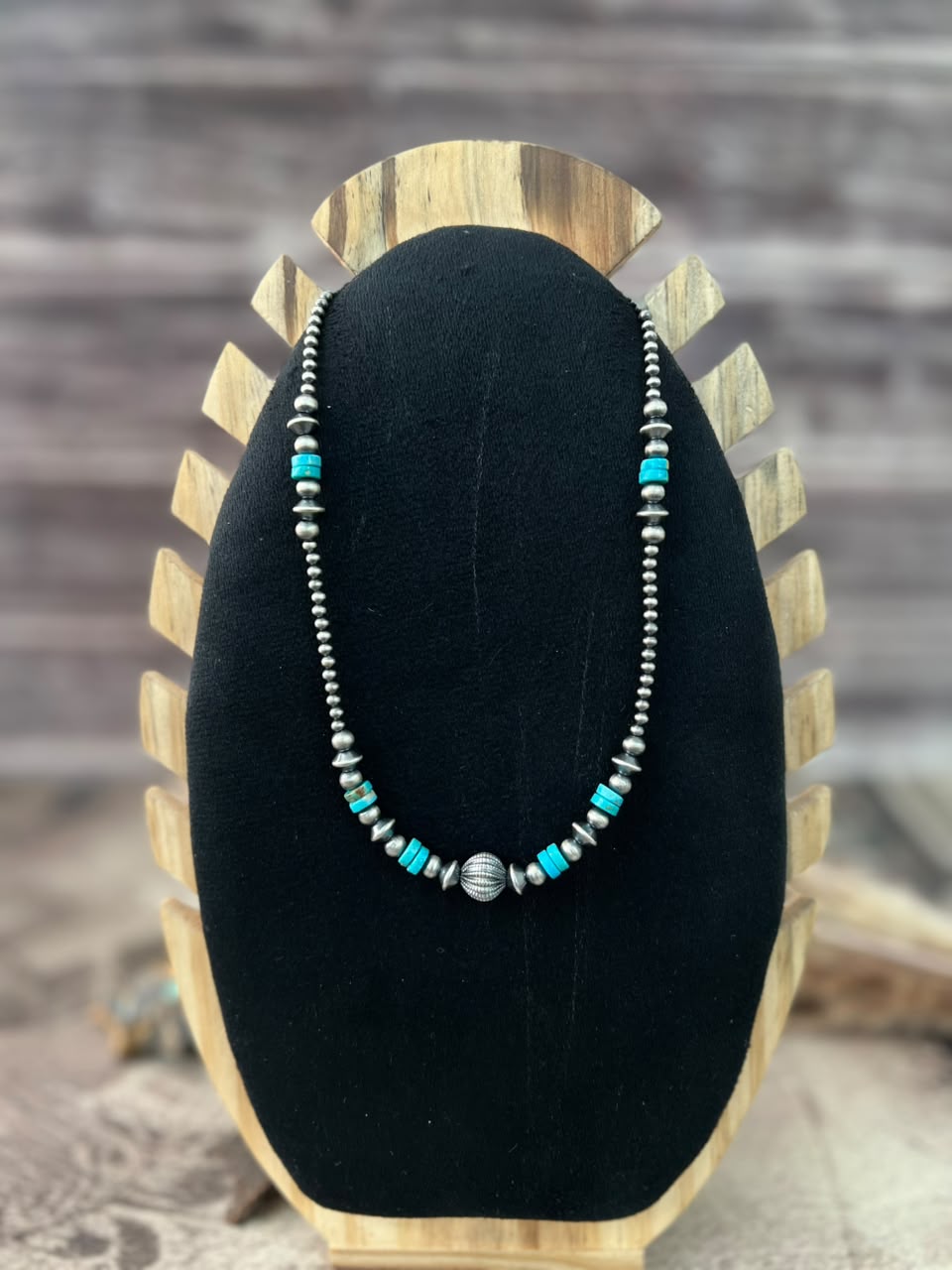 Handmade Sterling Silver Kingman Turquoise Beaded Necklace Signed Nizhoni