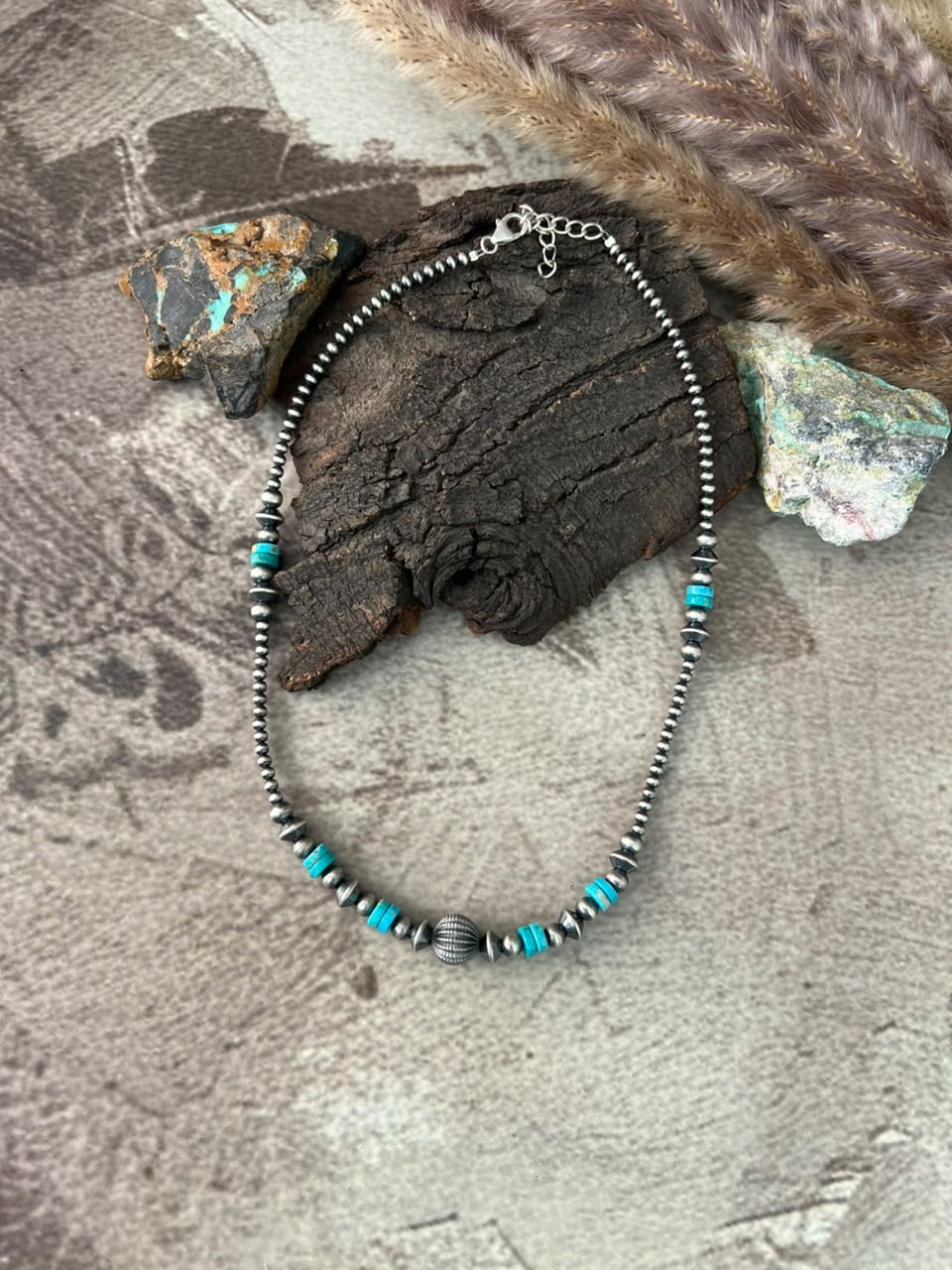 Handmade Sterling Silver Kingman Turquoise Beaded Necklace Signed Nizhoni