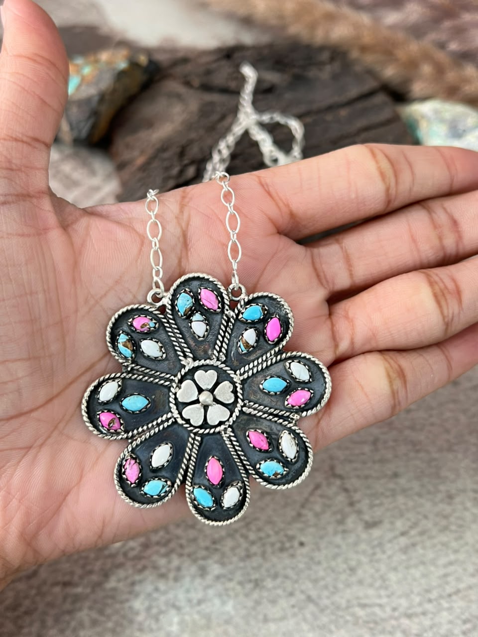 Handmade Sterling Silver Cotton Candy Necklace Signed Nizhoni