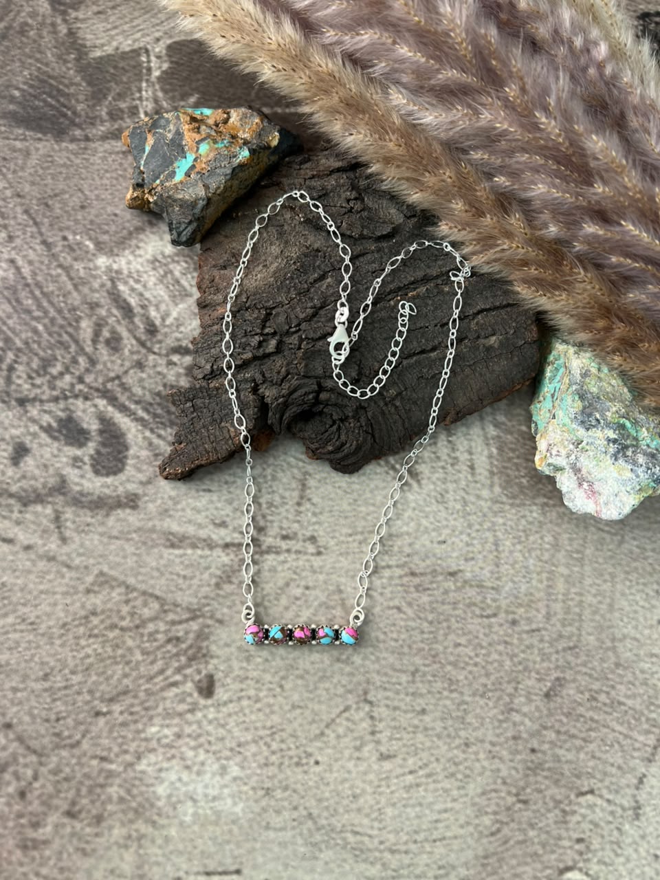 Handmade Sterling Silver Cotton Candy Necklace Signed Nizhoni