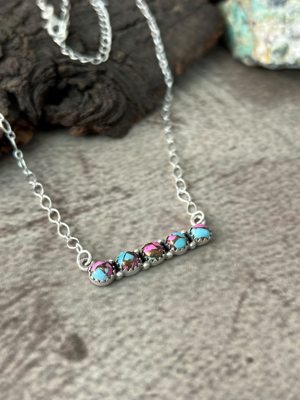 Handmade Sterling Silver Cotton Candy Necklace Signed Nizhoni