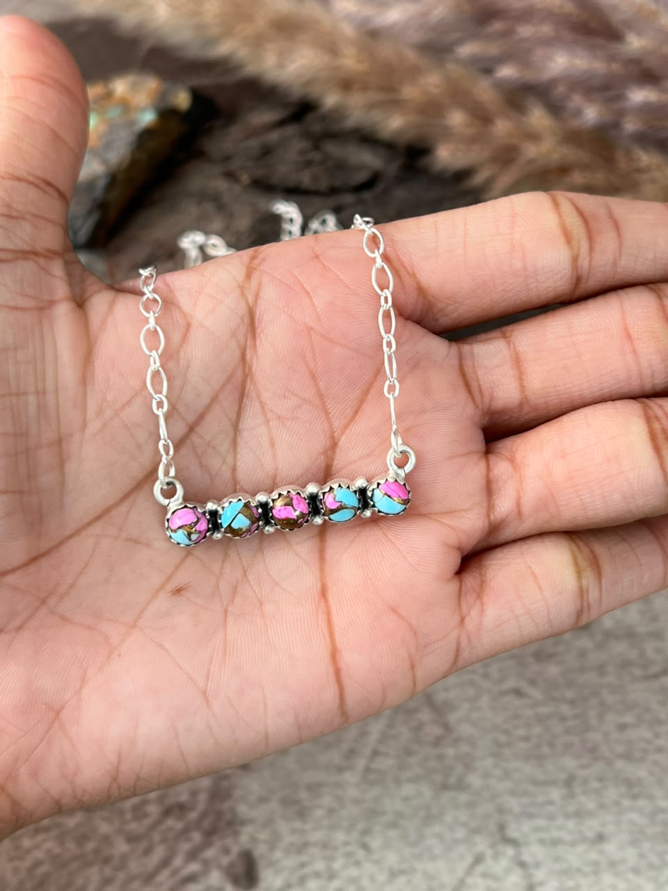 Handmade Sterling Silver Cotton Candy Necklace Signed Nizhoni