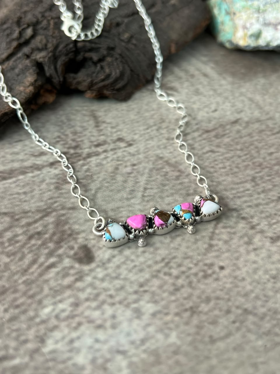 Handmade Sterling Silver Cotton Candy Necklace Signed Nizhoni