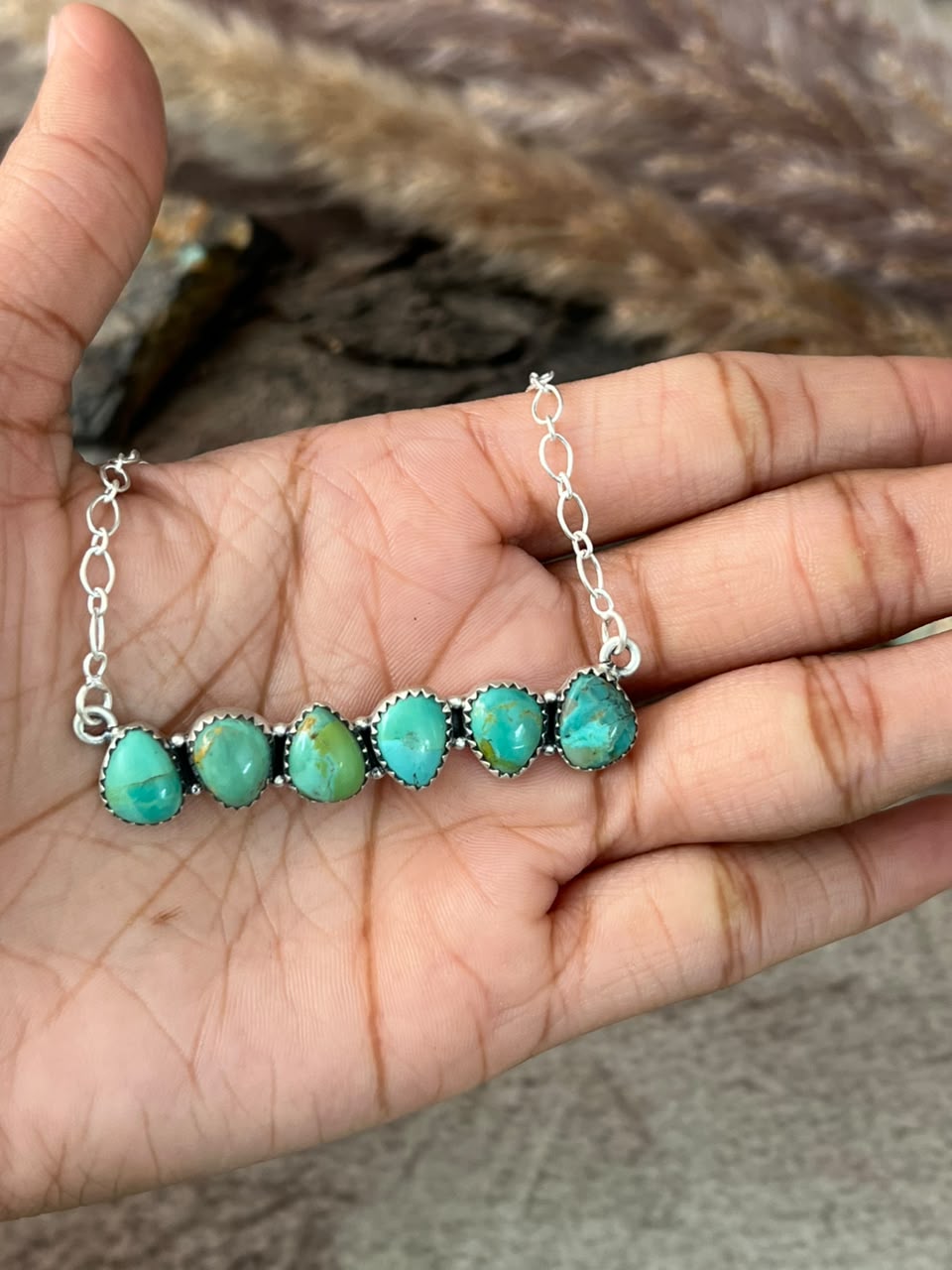 Handmade Sterling Silver Kingman Turquoise Necklace Signed Nizhoni