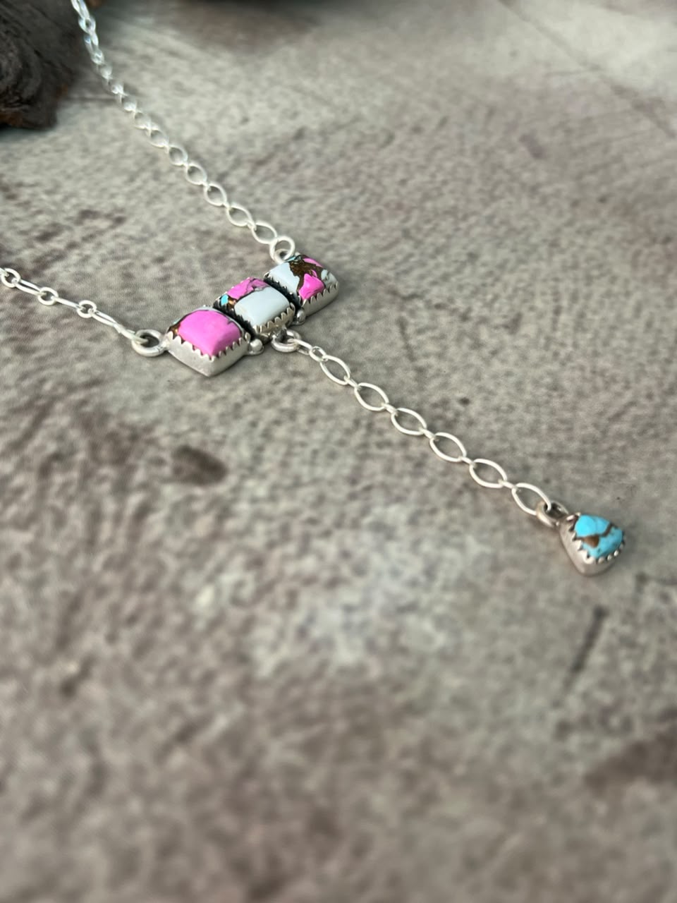 Handmade Sterling Silver Cotton Candy Lariat Necklace Signed Nizhoni