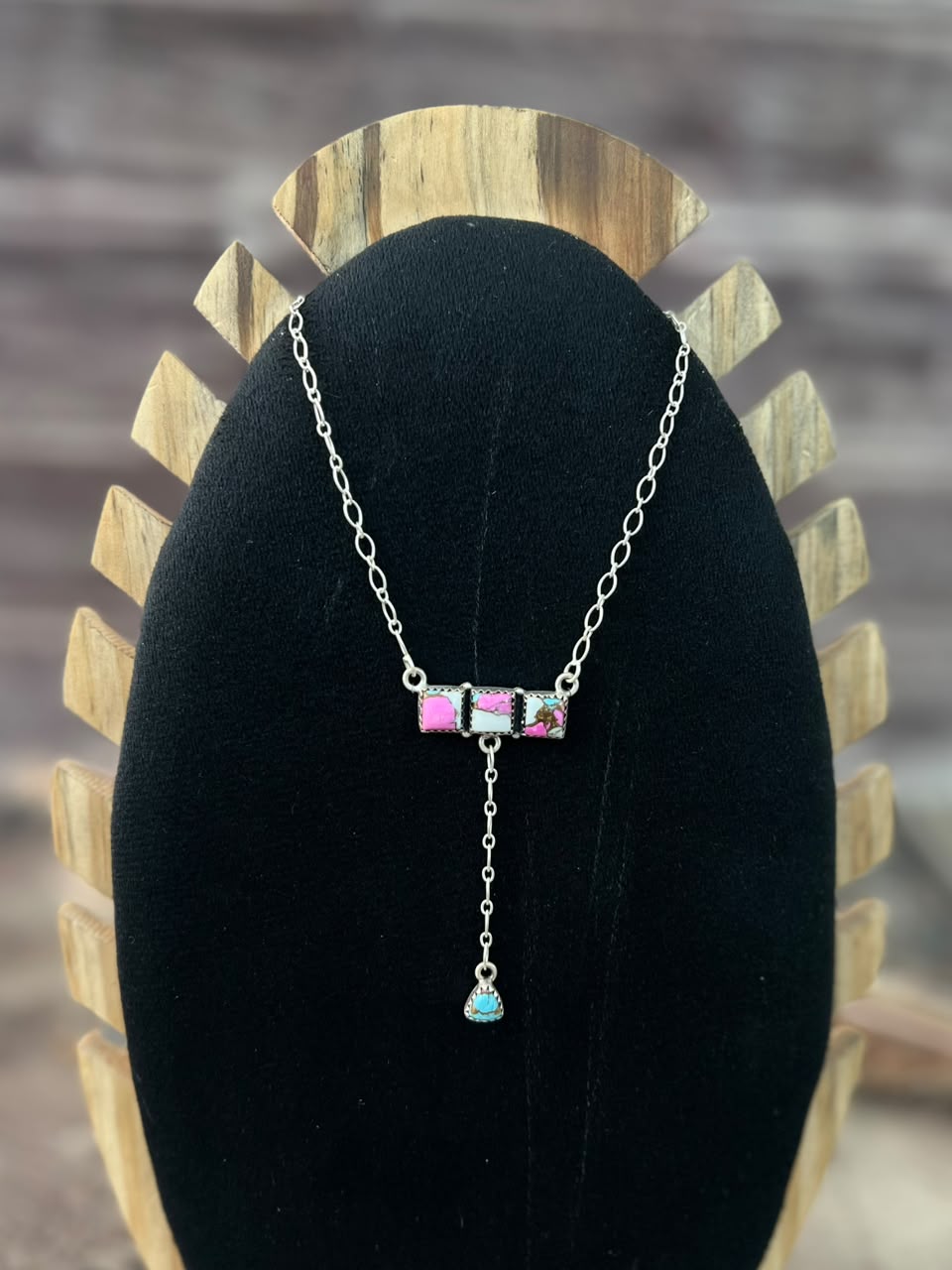 Handmade Sterling Silver Cotton Candy Lariat Necklace Signed Nizhoni
