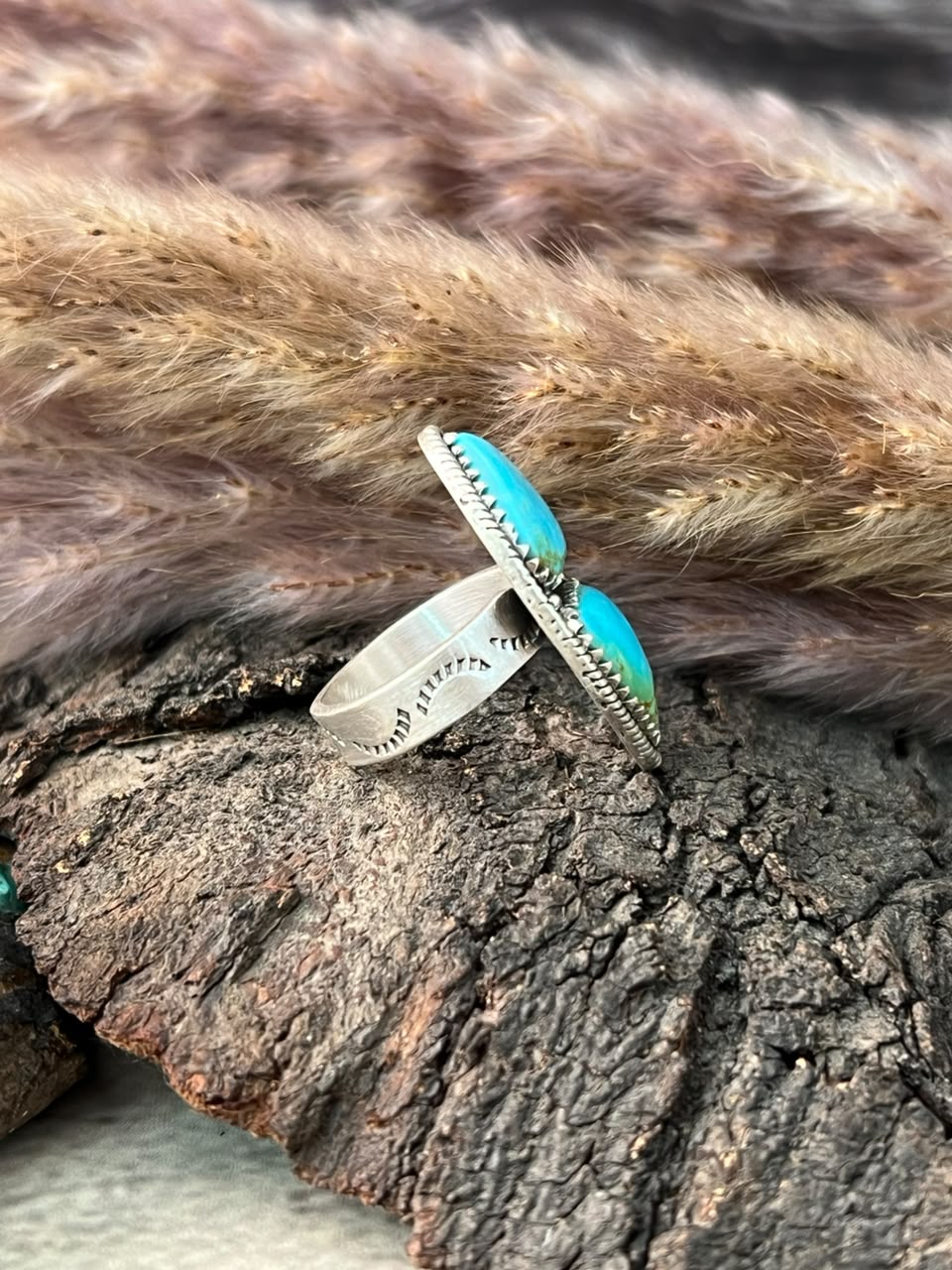 Handmade Sterling Silver Campitos Turquoise Collection: Heart Adjustable Ring Signed Nizhoni