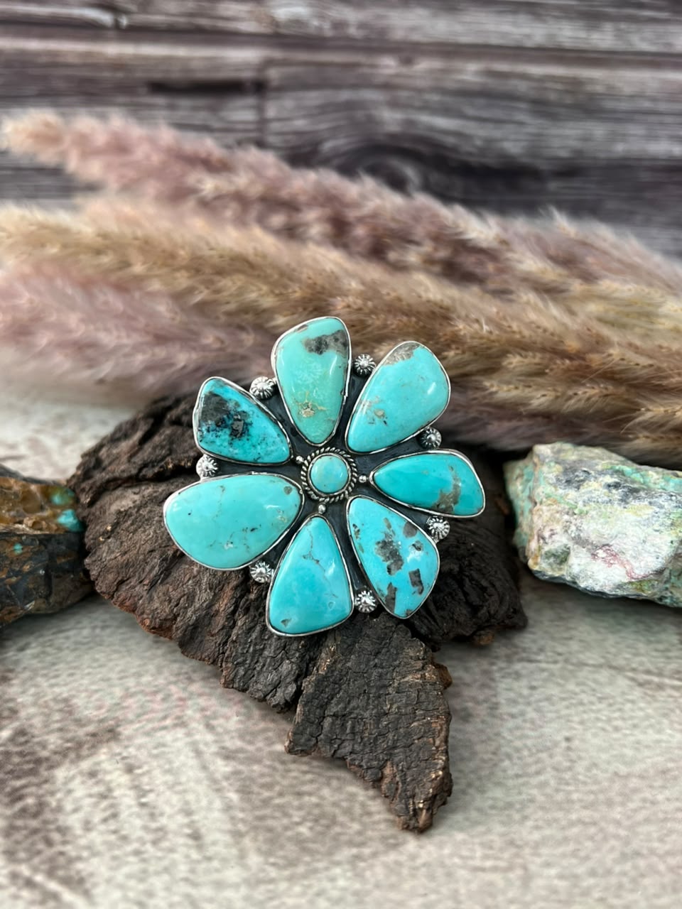 Handmade Sterling Silver Campitos Turquoise Collection: Adjustable Ring Signed Nizhoni