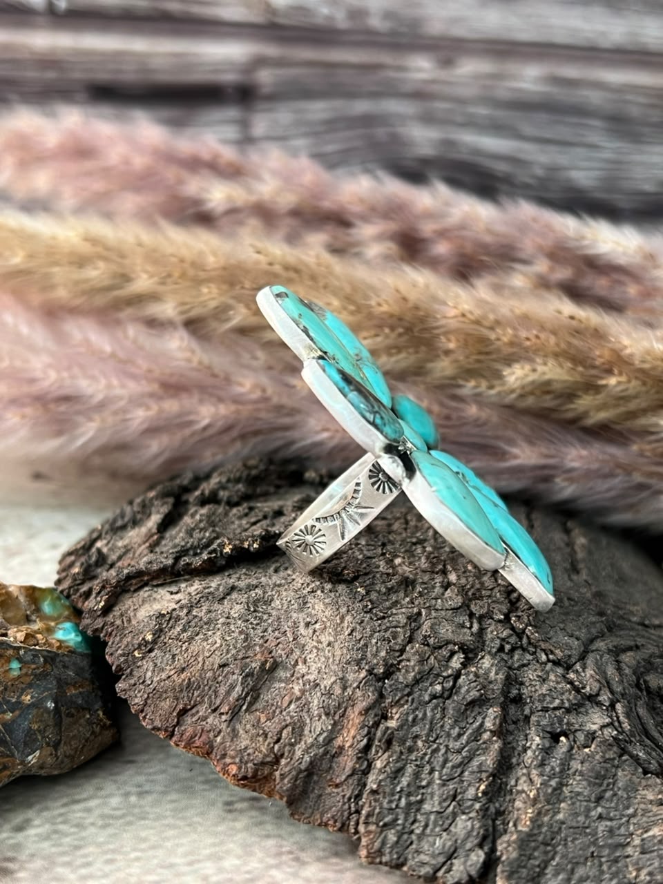 Handmade Sterling Silver Campitos Turquoise Collection: Adjustable Ring Signed Nizhoni