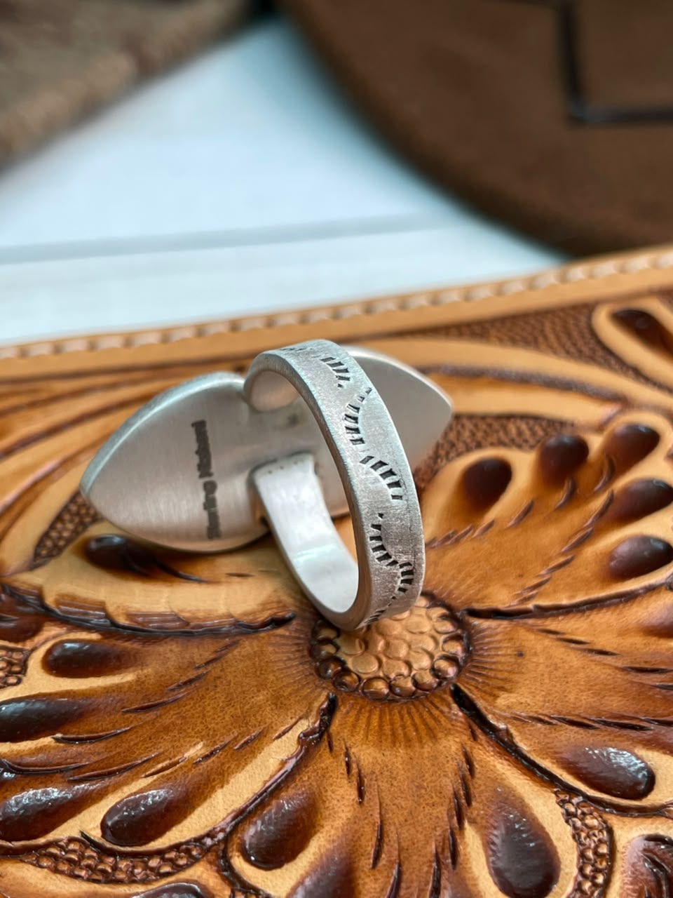 Handmade Sterling Silver Campitos Turquoise Collection: Heart Adjustable Ring Signed Nizhoni
