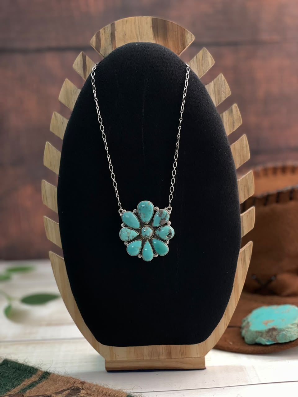 Handmade Sterling Silver Campitos Turquoise Collection: Necklace Signed Nizhoni