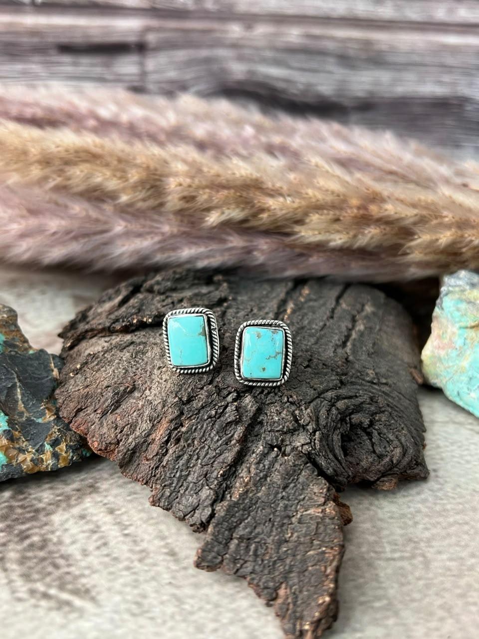 Handmade Sterling Silver Campitos Turquoise Collection: Post Studs Earrings Signed Nizhoni
