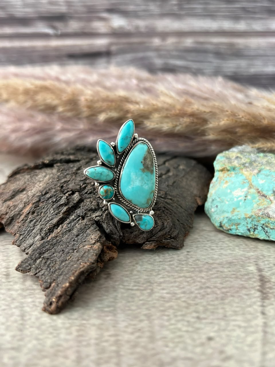 Handmade Sterling Silver Campitos Turquoise Collection: Adjustable Ring Signed Nizhoni