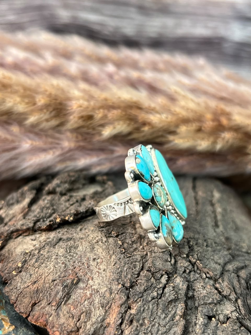 Handmade Sterling Silver Campitos Turquoise Collection: Adjustable Ring Signed Nizhoni