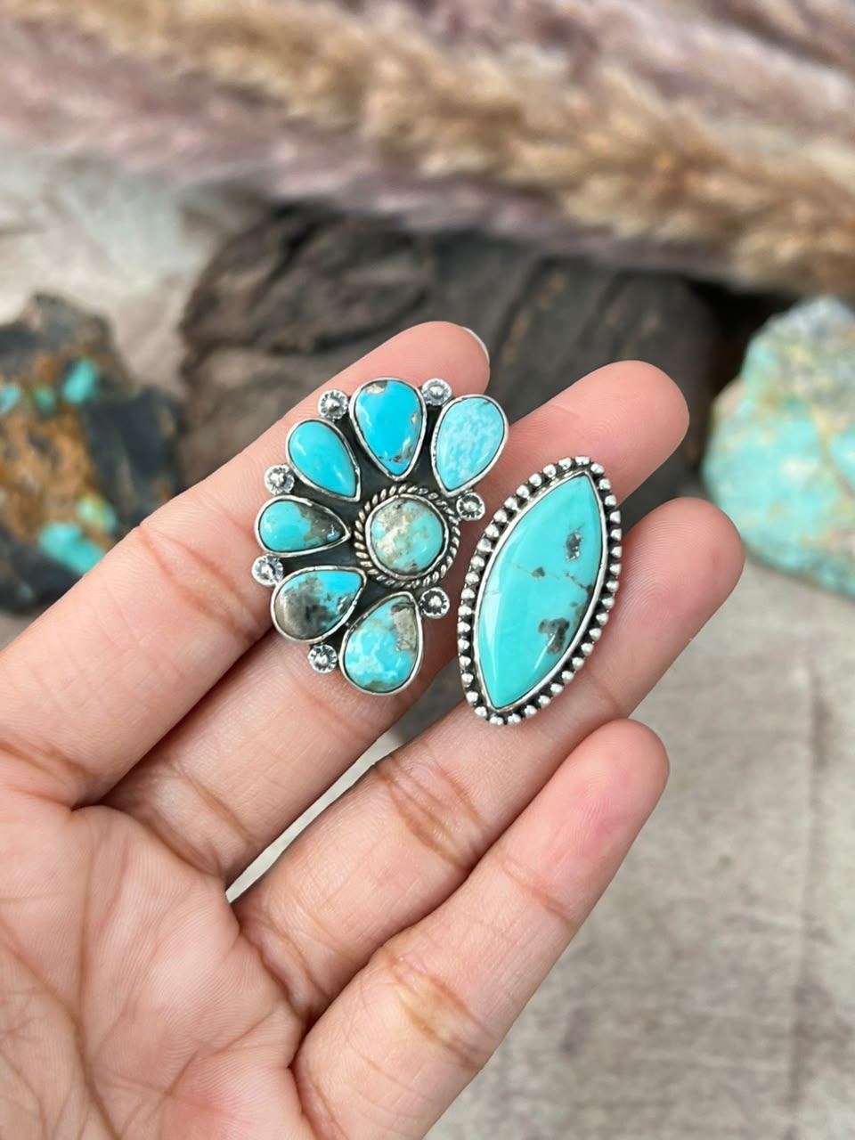 Handmade Sterling Silver Campitos Turquoise Collection: Adjustable Ring Signed Nizhoni