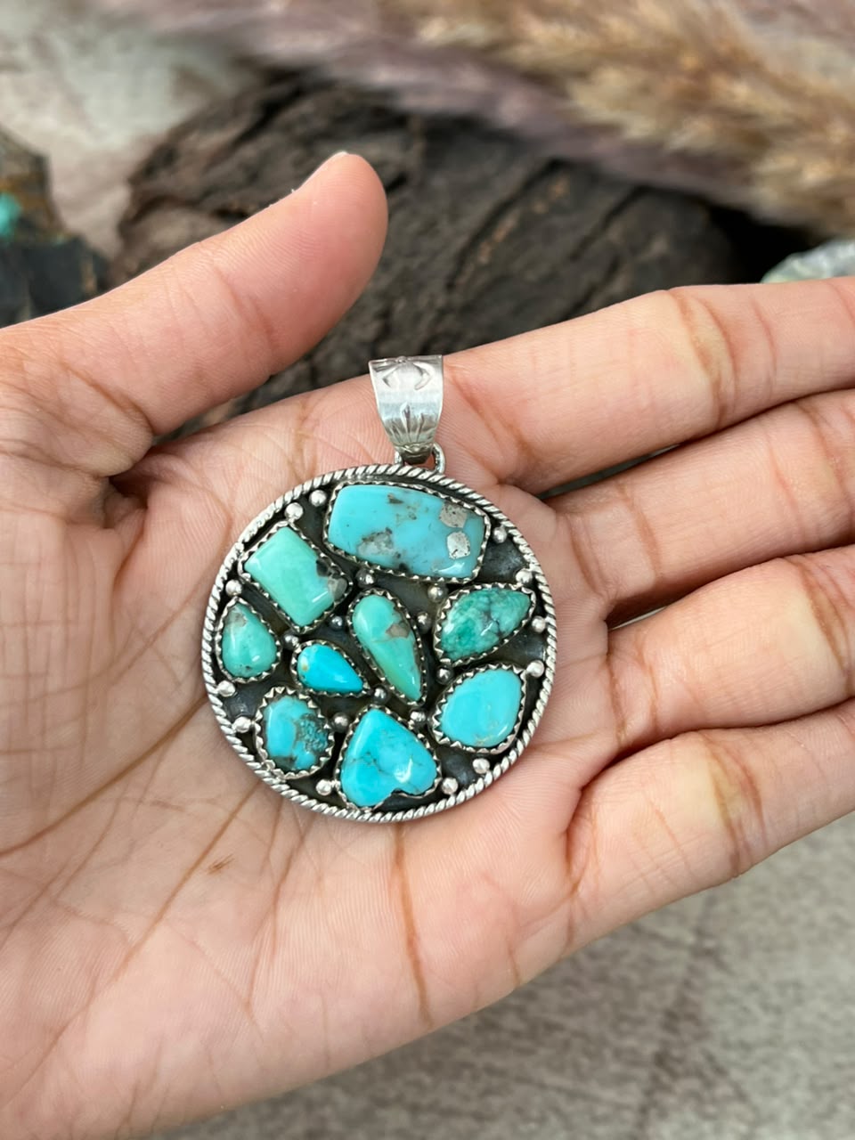 Handmade Sterling Silver Campitos Turquoise Collection: Pendant Signed Nizhoni