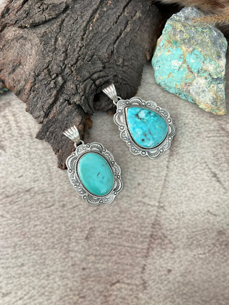 Handmade Sterling Silver Campitos Turquoise Collection: Pendant Signed Nizhoni