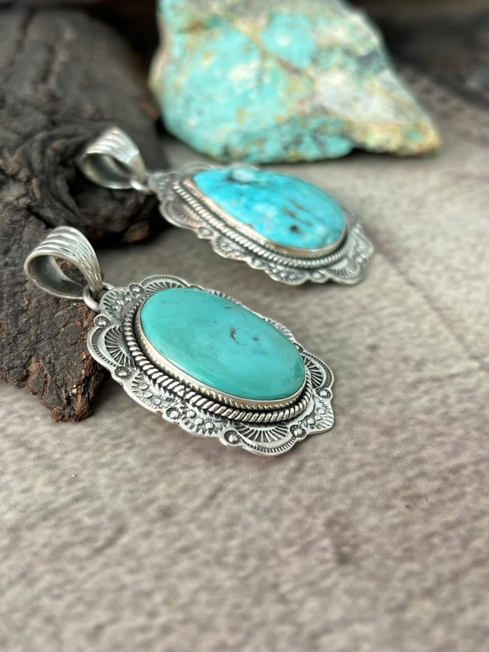 Handmade Sterling Silver Campitos Turquoise Collection: Pendant Signed Nizhoni