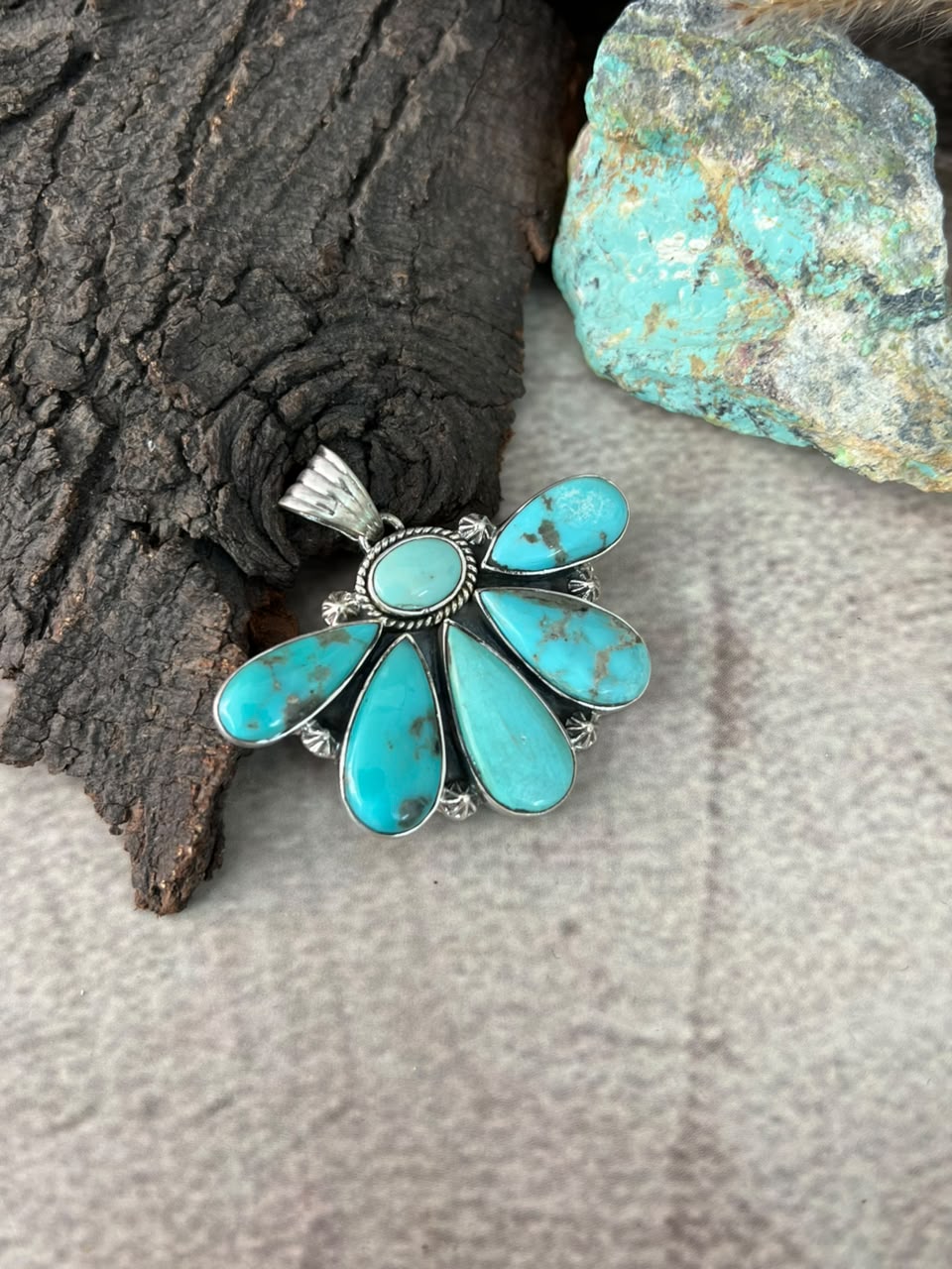 Handmade Sterling Silver Campitos Turquoise Collection: Pendant Signed Nizhoni