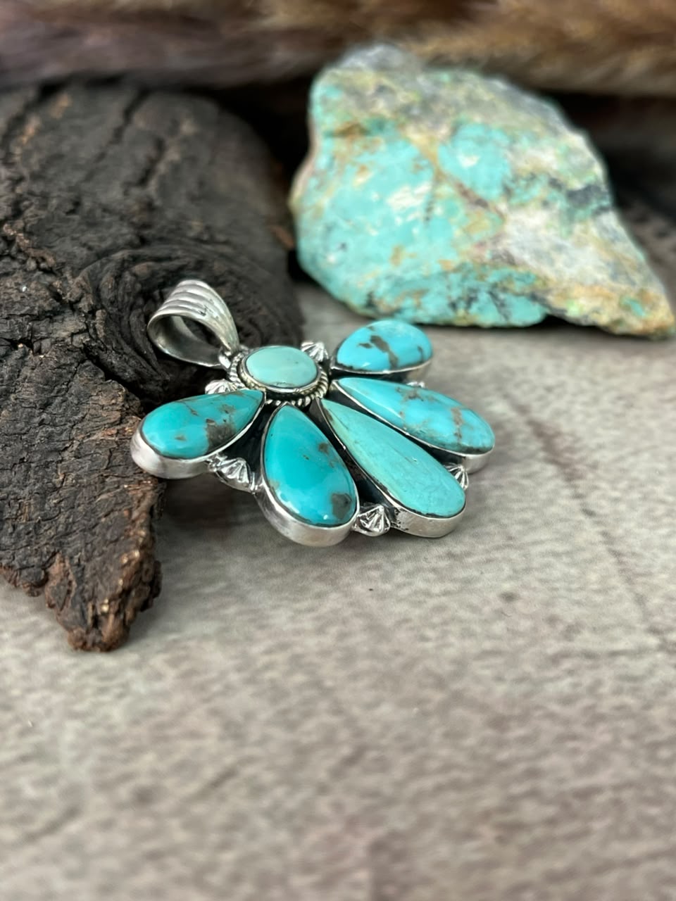 Handmade Sterling Silver Campitos Turquoise Collection: Pendant Signed Nizhoni