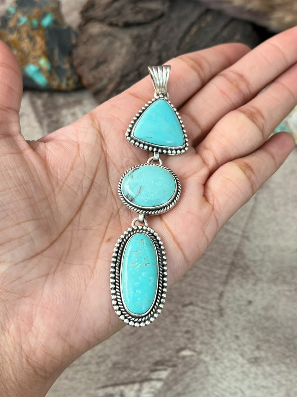 Handmade Sterling Silver Campitos Turquoise Collection: Pendant Signed Nizhoni