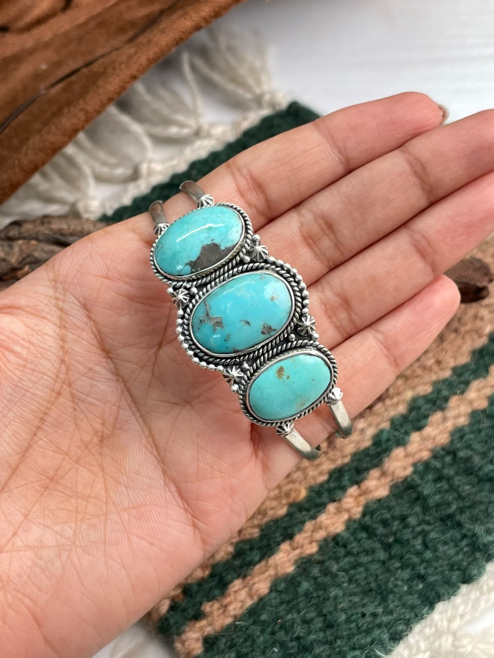 Handmade Sterling Silver Campitos Turquoise Collection: Cuff Bracelet Signed Nizhoni