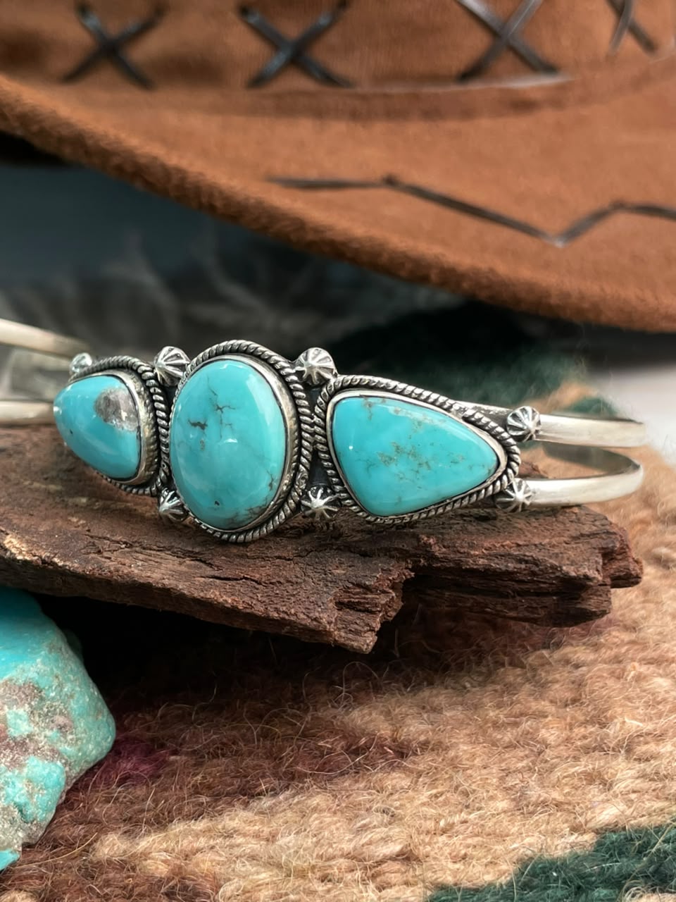 Handmade Sterling Silver Campitos Turquoise Collection: Cuff Bracelet Signed Nizhoni