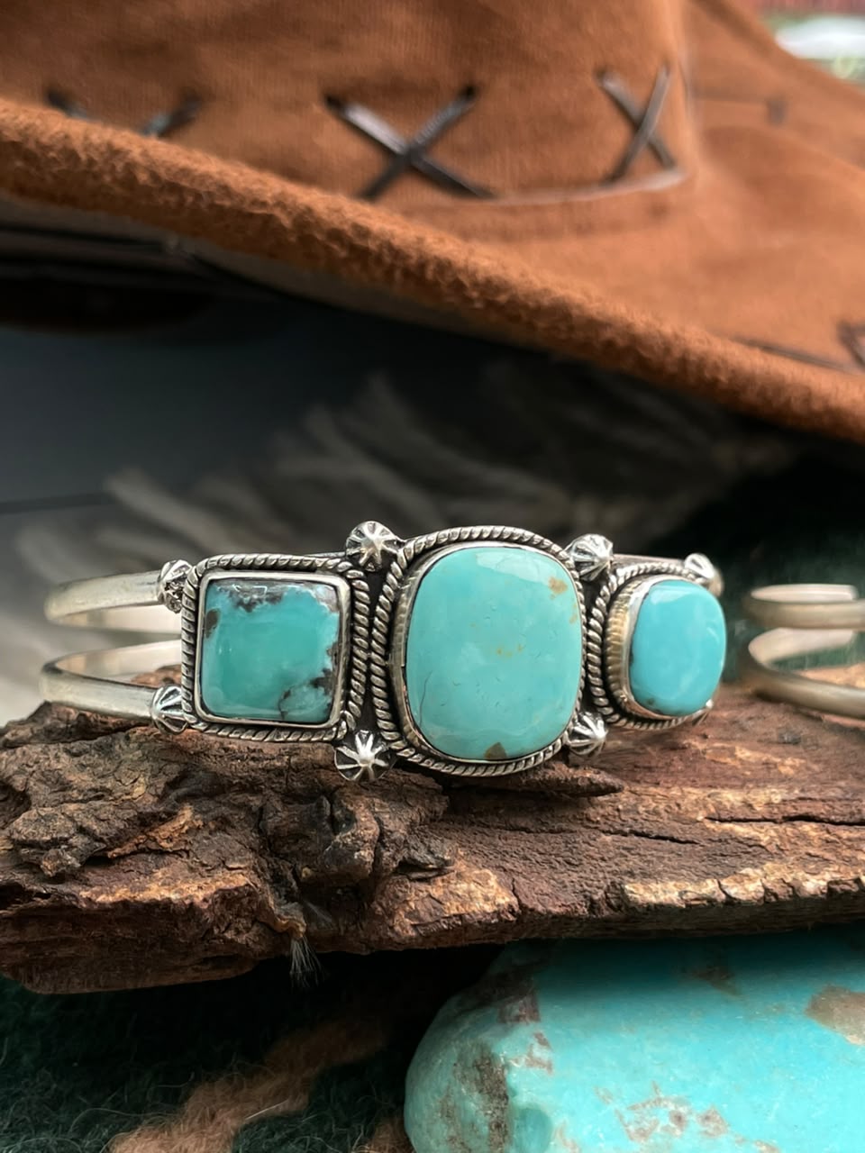 Handmade Sterling Silver Campitos Turquoise Collection: Cuff Bracelet Signed Nizhoni