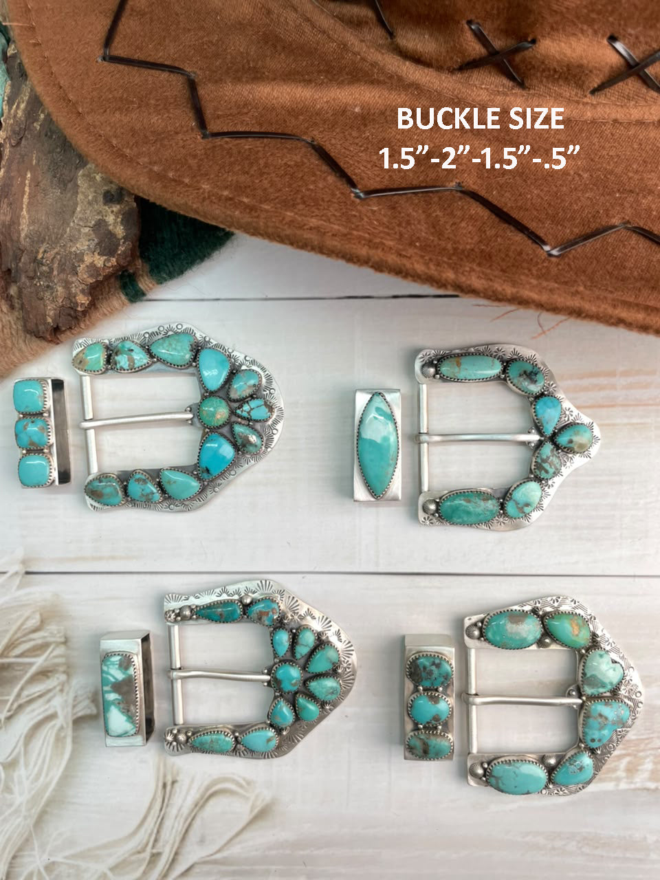 Handmade Sterling Silver Campitos Turquoise Collection: Belt Buckle Set Signed Nizhoni
