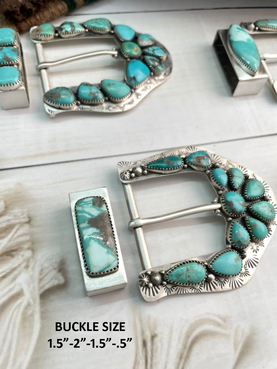 Handmade Sterling Silver Campitos Turquoise Collection: Belt Buckle Set Signed Nizhoni