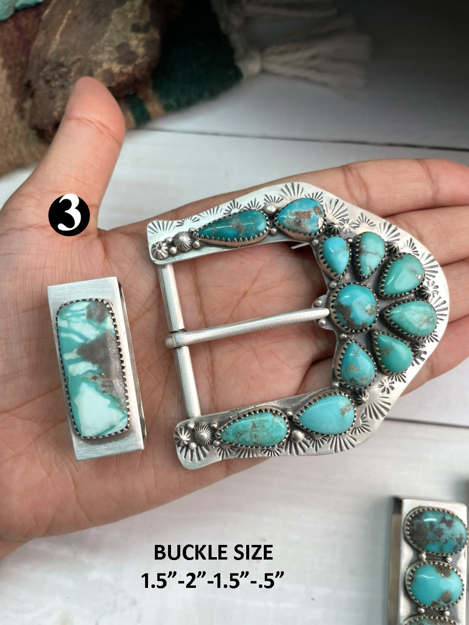 Handmade Sterling Silver Campitos Turquoise Collection: Belt Buckle Set Signed Nizhoni