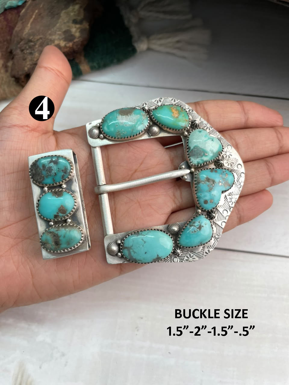 Handmade Sterling Silver Campitos Turquoise Collection: Belt Buckle Set Signed Nizhoni