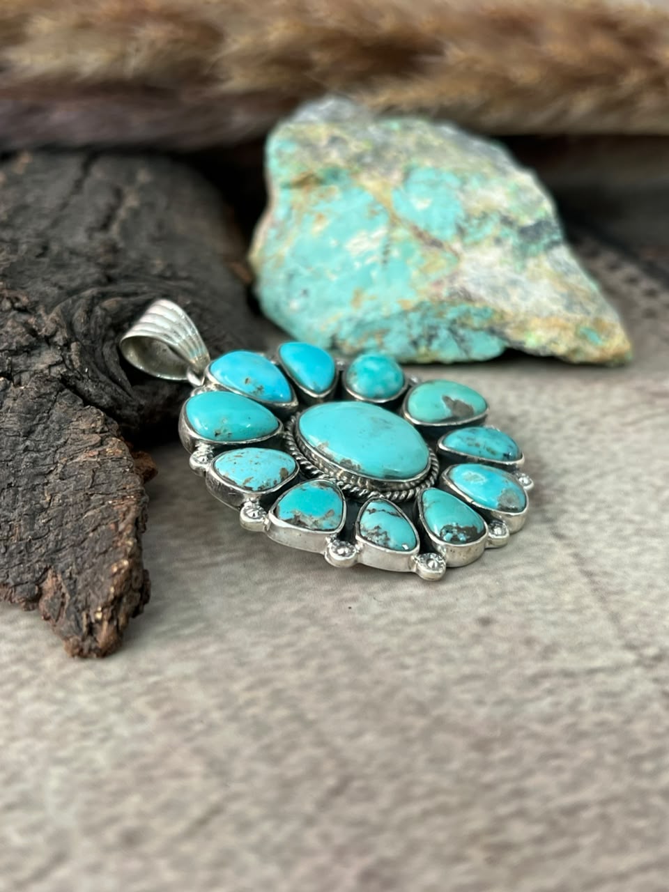 Handmade Sterling Silver Campitos Turquoise Collection: Pendant Signed Nizhoni