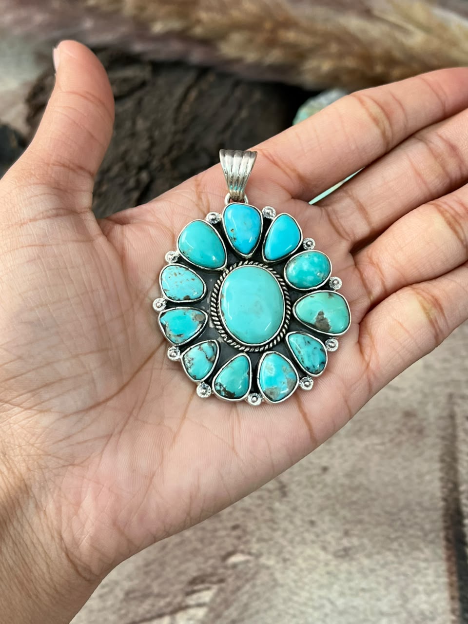 Handmade Sterling Silver Campitos Turquoise Collection: Pendant Signed Nizhoni