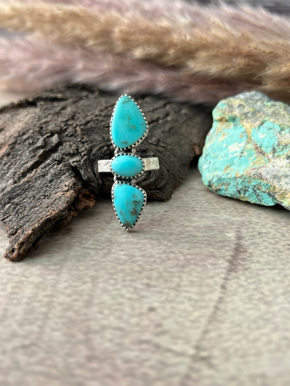 Handmade Sterling Silver Campitos Turquoise Collection: Adjustable Ring Signed Nizhoni